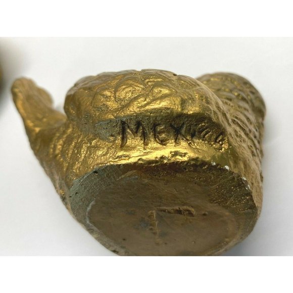 Turtle Doves Pair Sculpted Gold Painted Vintage Figurines Mexico MCM Home Decor - Picture 4 of 12